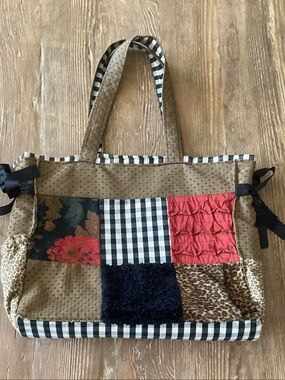 Handmade Patchwork Brown Tote Bag with Multicolor Panels